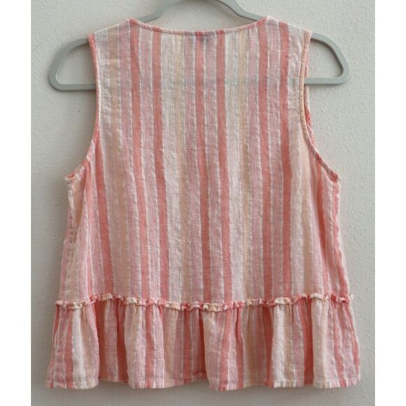 RAILS Women's Sz XS Mira Apricot Stripe Linen Blend Sleeveless Peplum Top - Picture 2 of 7